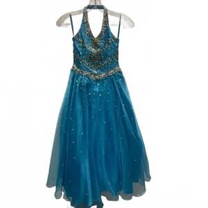 NEW LITTLE ROSIE girl's long pageant dress in turquoise